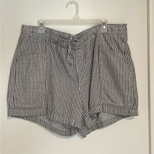 High-Waisted Railroad-Stripe Linen-Blend Shorts for Women -- 3.5-inch inseam